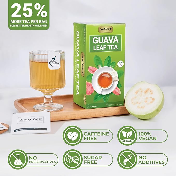 LeafLea Guava Leaf Tea, 80 Fresh-Sealed Tea Bags, Herbal Tea Made from Natural Guava Leaves (Hojas de Guayaba), Digestive Support & Immune Balance, Caffeine-Free, Sugar-Free, Pack of 2 - Bloomnest