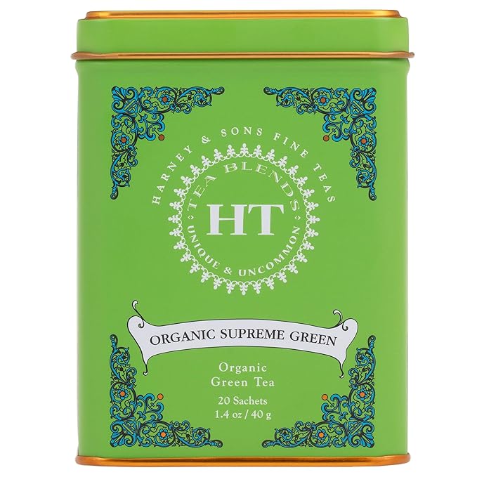 Harney Sons Organic Supreme Green, HT Tin 20 Sachets 1.4 oz 40 g - Bloomnest