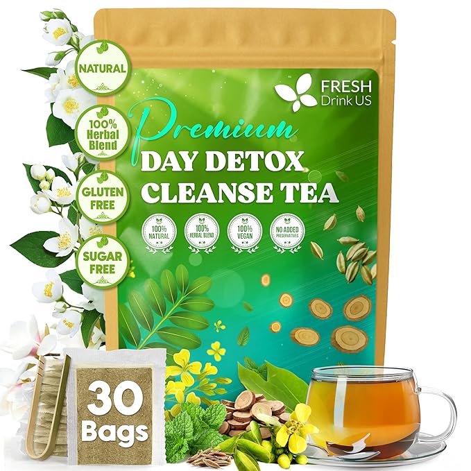 FreshDrinkUS, 30 Teabags of Herbal Day Cleanse Tea – 30 Day Program | Refreshing Mint Blend with Dandelion, Senna & Hibiscus | Naturally Supports Wellness & Light-Feeling | Caffeine-Free Herbal Tea - Bloomnest