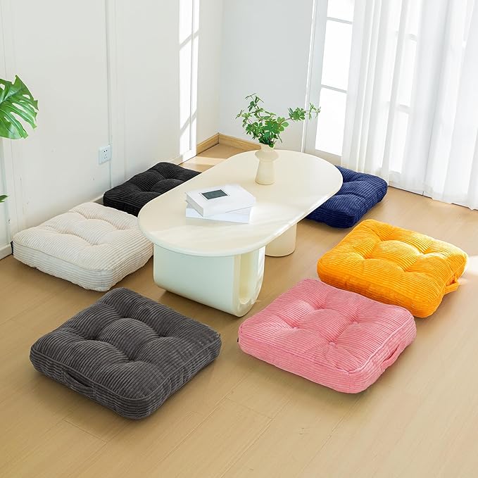 HIGOGOGO Washable Floor Pillow Cushion for Adults, Meditation Cushion Pillow, Large Square Floor Sitting, Removable Tufted Corduroy Cover, for Tatami Living Room or Yoga, 22x22 Inch, Machine Washable - Bloomnest