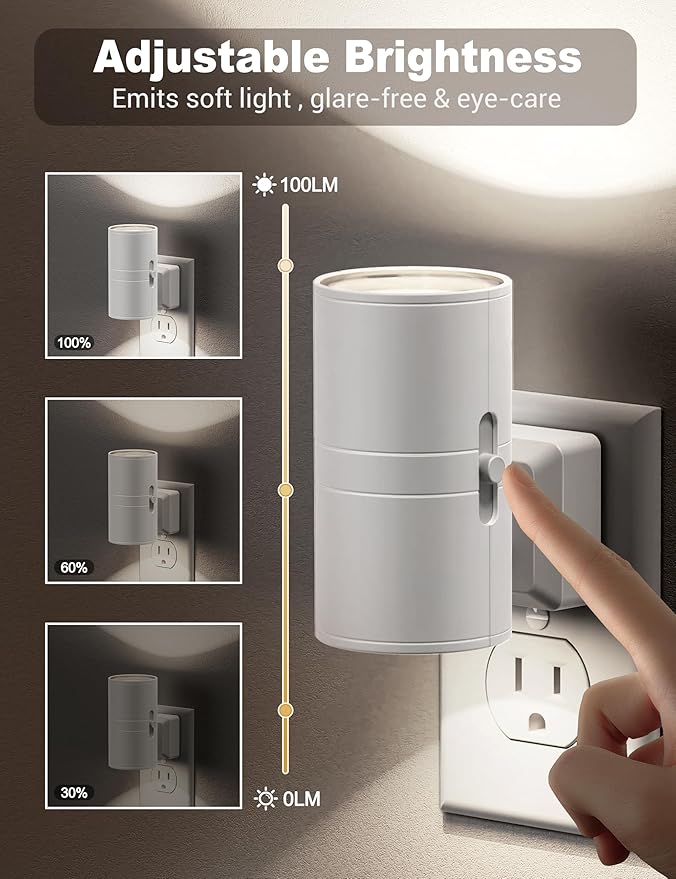 JandCase Night Lights Plug into Wall, Dimmable Night Light Plug in, Modern Night Light Dusk to Dawn Light Sensor, Cool White 5000K, 0-100LM Adjustable Brightness Nightlight for Hallway Bedroom, 2 Pack - Bloomnest