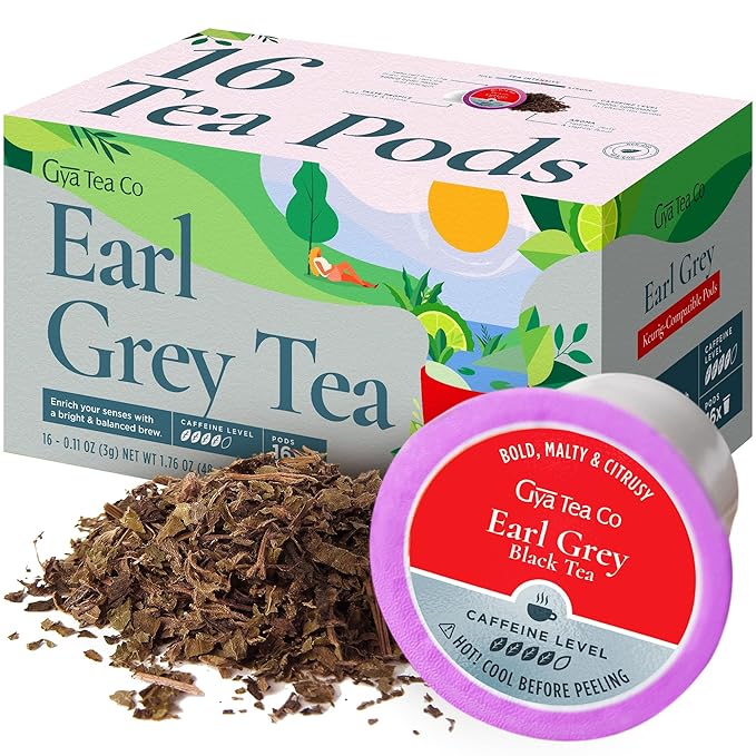 Gya Tea Co Caffeinated Earl Grey Black Tea Pod (16 Count) - Smooth, Flavourful, Robust, Enjoy Hot or Iced - Bloomnest