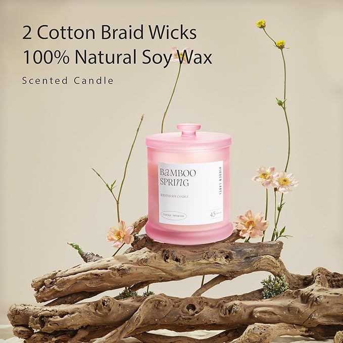 Hidden Label Spring Bamboo Scented Candle | 2 Wick Large Candles for Home Scented 13oz 75Hour Long Lasting Slow Burning | Aromatherapy Candle for Home Decor, Stress Relief & Relaxation - Bloomnest