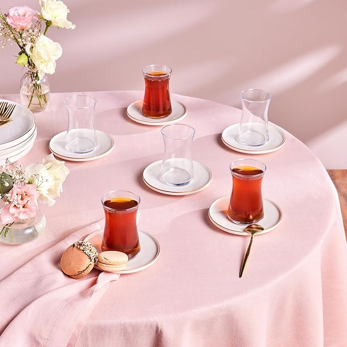 KARACA Streamline Meridian 12-Piece Turkish Tea Cups for 6 People, 5.75 fl oz Turkish Tea Glasses Set, Durable Glass with Gold Detailing & White Color Saucers - Bloomnest