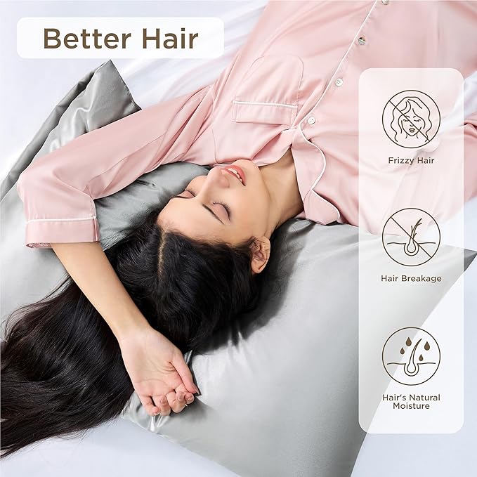Bedsure King Size Satin Pillowcase Set of 4 - Silver Grey Pillow Covers for Hair and Skin 20x36 Inches with Envelope Closure, Similar to Silk Pillow Cases, Gifts for Women Men - Bloomnest