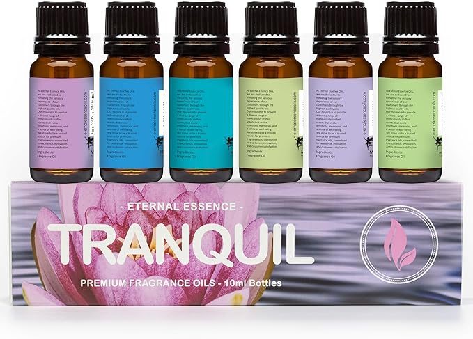 Eternal Essence Oils Tranquil Set of 6 Premium Fragrance Oils - Includes Lavender Breeze, Mountain Rain, Ocean Breeze, Lavender Chamomile, Green Tea, and Rosemary Scented Oils - 10ML - Bloomnest