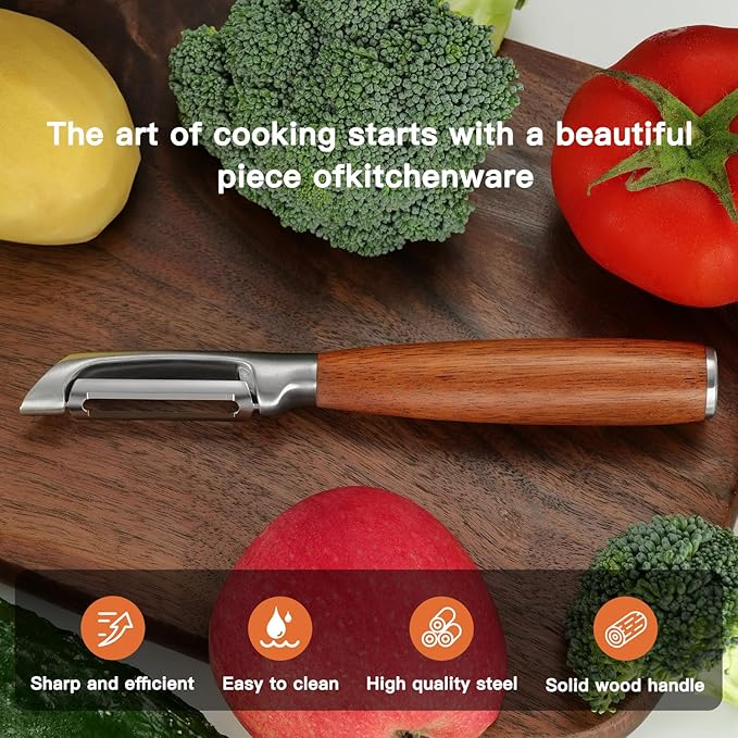 Premium I Type 304 Stainless Steel Multifunctional Kitchen Peeler Real Wood Handle Ultra Sharp Blade Vegetable Potato Apple(Boluoge) - Bloomnest