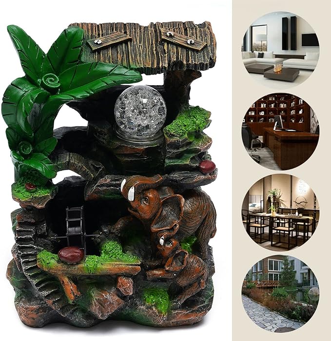 Tabletop Rockery Fountain Indoor Waterfall Bonsai Desktop Mini Rockery Water Fountain with Automatic Pump and LED Light, Home Office Bedroom Humidifier Desk Decorate (Style 12) - Bloomnest