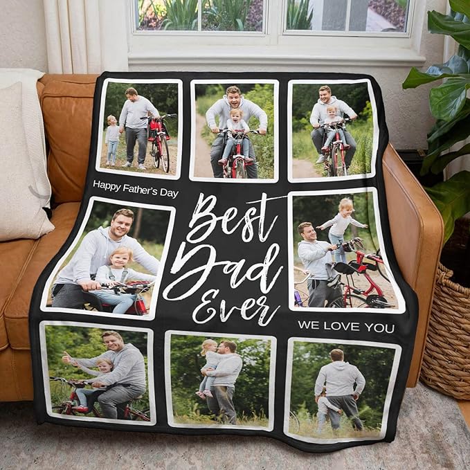 Custom Blankets with Photo, Personalized Photo Blankets Fathers Day Personalized Gifts for Dad from Daughter Son Customized Blanket with Picture - Bloomnest