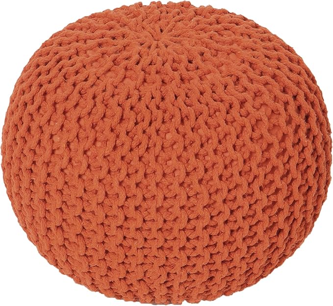 REDEARTH Round Pouf Ottoman - Hand Knitted Cable Boho Poof - Pouffe Circular Footrest for Living Room - Bedroom - Patio - 100% Cotton (19.5"x19.5"x14") - Burnt Orange - Bloomnest