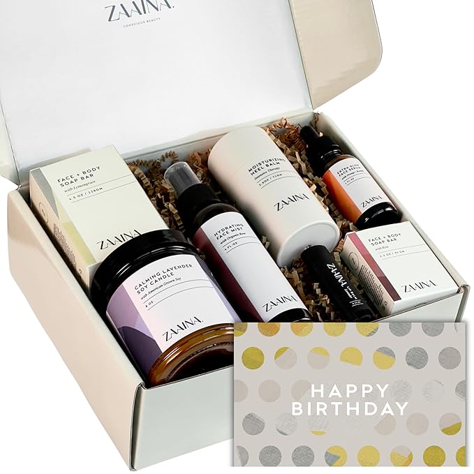 Birthday Gift Set for Women - Bath and Body Gift Set for Her, Relaxing Spa Kit Package, Self Care Gift Basket for Mom, Wife Friend Sister by ZAAINA (PREMIUM Birthday Spa Set w/ Candle) - Bloomnest