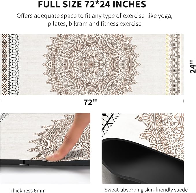 nuveti Yoga Mat Print Extra Thick TPE Non Slip Fitness Exercise Mat with Carrying Bag,72"x24" Extra Thick 6MM Exercise & Workout Mat for Yoga, Pilates Fitness and Floor Exercises - Bloomnest