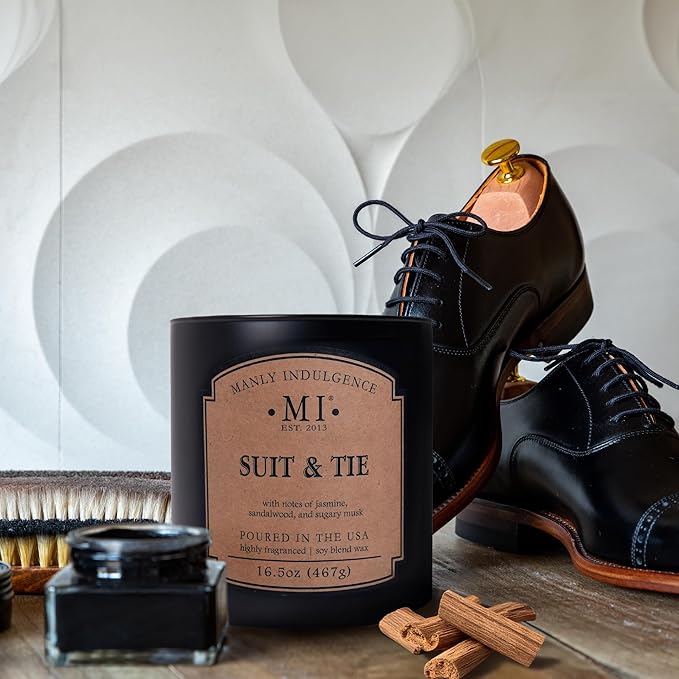 Manly Indulgence Suit & Tie Scented Candles for Men, 2 Wick, 16.5 oz, Premium Soy Blend Wax, 60H Burn, Candles for Home Scented - Made in The USA - Bloomnest