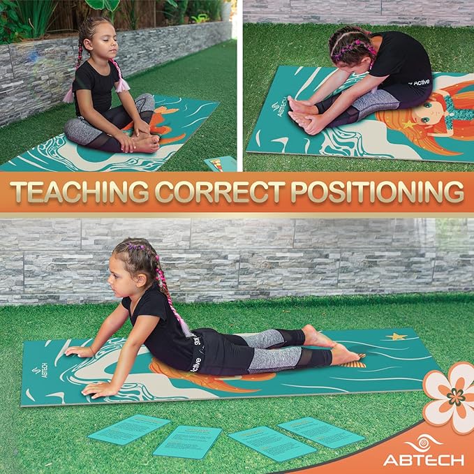 Kids Yoga Mat Set for Boys & Girls - Doll, Unicorn, Mermaid, Panda, Dinosaur and UnderWater - Chemical Free - Non-Toxic - Non-Slip - 60 X 24 X 0.2 Inches - w/ 12 Yoga Cards - Cute Carrier Bag - Ages 3-12 - Bloomnest