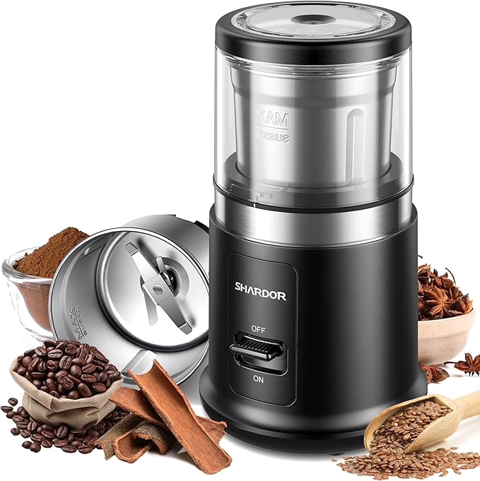 SHARDOR One Touch Coffee Grinder Electric, Spice, Herb, For Coffee Bean Spices and Seeds with 1 Removable Stainless Steel Bowl, Dry Grinder, Black - Bloomnest
