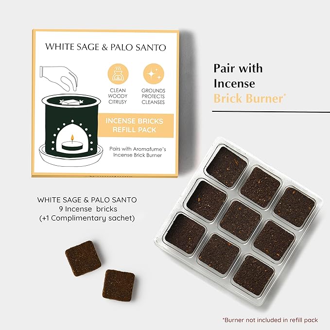 White Sage and Palo Santo Incense Bricks by Aromafume | 3x9 Bricks | Sage Incense for Cleansing Negative Energy & Protection | Sage for Smokeless Smudging & Spiritual Cleansing | Refill Pack Aromafume