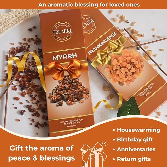 Frankincense & Myrrh - Combo Pack of Incense Sticks - 100 Inscents-Sticks of Each Scent - Total 200 Insence - Non Toxic Incienso for Smudge Rituals and Spiritual Cleansing of Negative Energies TRUMIRI