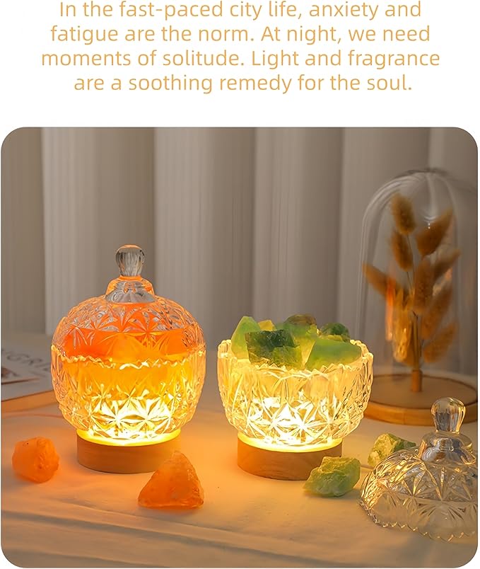 Himalayan Salt Lamp Night Light, Aromatic Diffuser Stone with Wood Base & Lid, LED USB Salt Lamp for Office, Bedroom, Bathroom, Gift for Relaxation & Sleep(Green) - Bloomnest