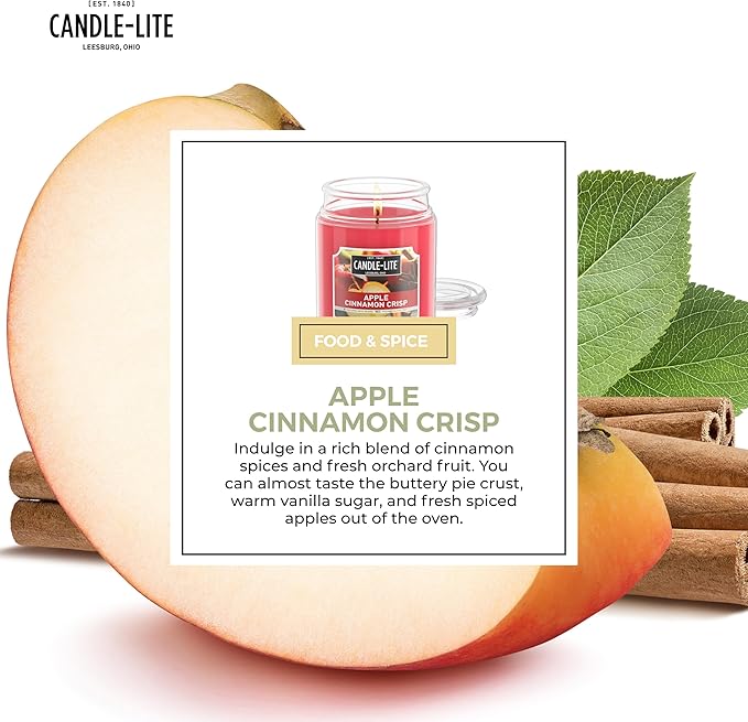 Candle-lite Fall Scented Candles, Apple Cinnamon Crisp, 18 oz Jar, Proudly Poured in The USA, Aromatherapy Candle, Single-Wick with 110 Hours of Burn Time, Perfect for Creating an Inviting Ambiance - Bloomnest