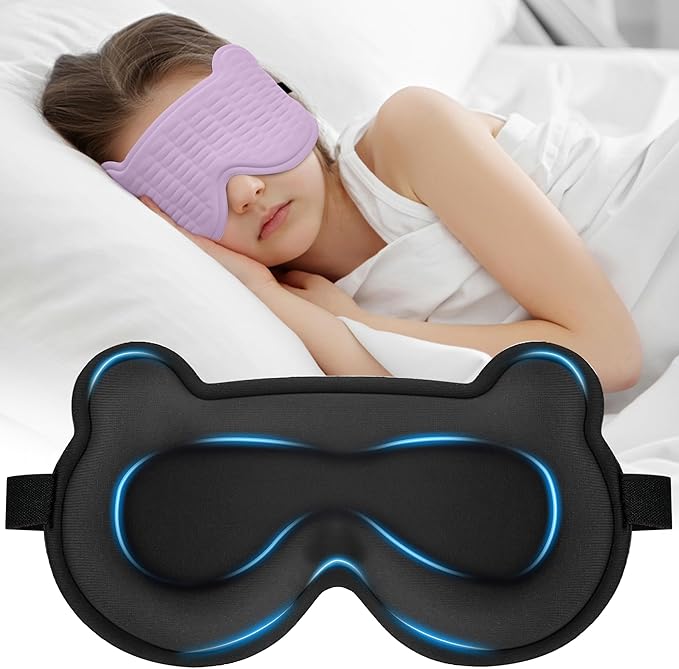 3D Kids Sleep Mask – Cute Bear Eye Mask for Sleeping, Comfortable Memory Foam Sleep Mask for Kids, Adjustable Strap and Lightweight Sleeping Mask for Boys Girls Teens Ages 5-15 (Purple) - Bloomnest