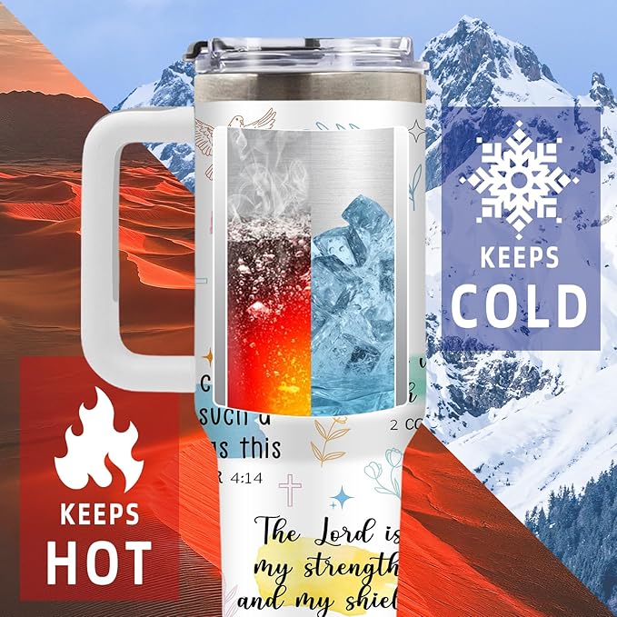 DUUV Christian Gifts for Women, Christian Tumbler 40 Oz with Handle, Faith Bible God Religious Gifts for Mom Sister, Thanksgiving Christmas Encouragement Birthday Gift for Faith Lovers, 1PCS - Bloomnest