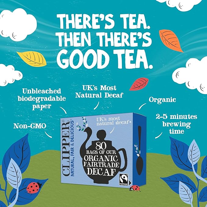 Clipper Tea, Organic Decaf, Plant-Based, Decaffeinated Black Tea, Great Over Ice, 1 Pack, 80 Unbleached Tea Bags - Bloomnest