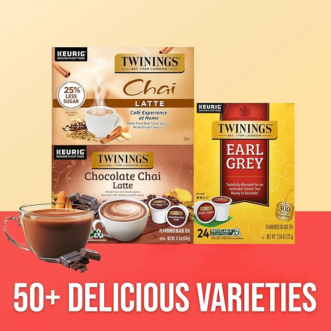 NEW Twinings Chocolate Chai Latte Tea K-Cup Pods for Keurig, 22 Count (Pack of 1), Velvety Smooth Cocoa with Real Spiced Tea, Caffeinated, Enjoy Hot or Iced - Bloomnest