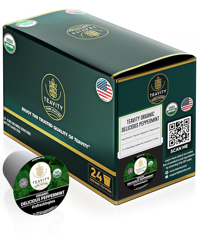 Organic Peppermint Tea Pods for Keurig - Decaf Tea - by Teavity (24 Tea Pods) - Bloomnest