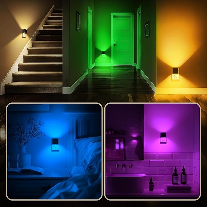 DORESshop LED Night Lights Plug into Wall [2 Pack], Plug in Nightlight, RGB Color-Changing Night Light, Dusk to Dawn Sensor, Nightlights for Adults, Bedroom, Bathroom, Hallway - Bloomnest