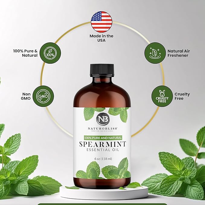 NaturoBliss Spearmint Essential Oil, 100% Pure and Natural Therapeutic Grade, Premium Quality Spearmint Oil, 4 fl. Oz - Perfect for Aromatherapy and Relaxation - Bloomnest
