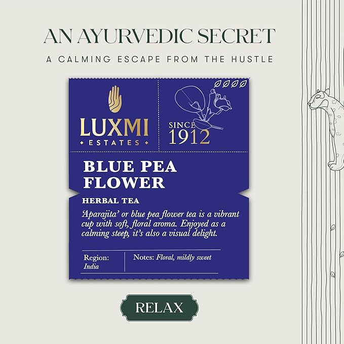 Luxmi Estates Butterfly Pea Flower Organic Blue Pea Flower Tea (50 Tea Bags) Caffeine Free Tea Bags For Relaxing, Calming, and Stress Relief, With Certified Herbal Tea - Bloomnest