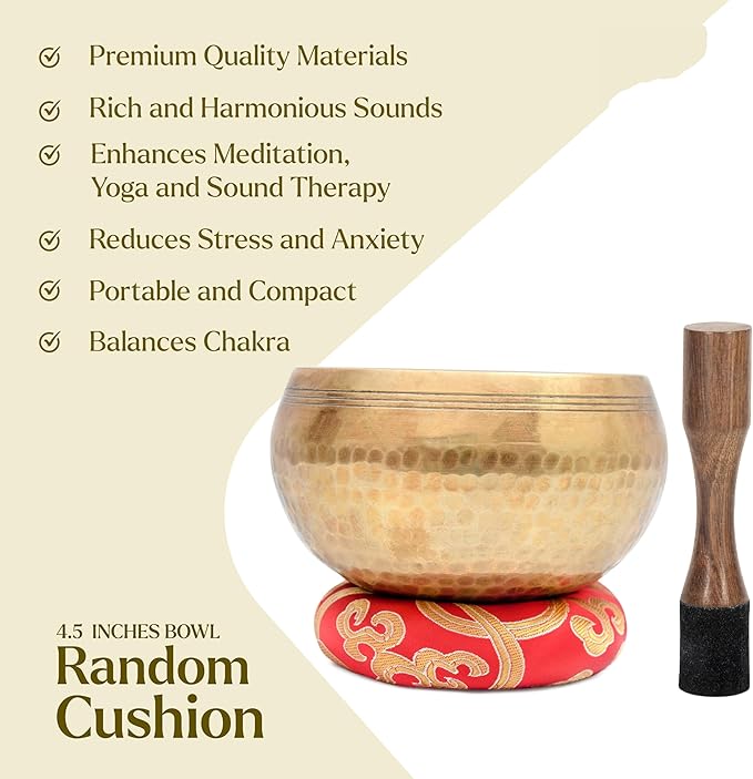Tibetan Singing Bowl Set - Authentic Cuencos Tibetanos for Sound Healing, Meditation & Chakra Balancing - Includes Cushion, Mallet-Unique Spiritual Gifts for Men and Women (5.2 Inch Bowl) LNYSI