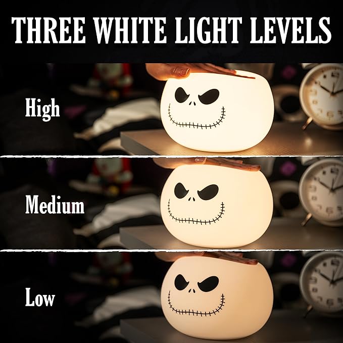 Disney Jack Skellington Squishy Light - Color-Changing Night Light for Kids & Adults, USB/Battery Operated Dimmable Lamp, Halloween & Christmas, Perfect for Bedroom, Playroom, Living Room (82503) - Bloomnest