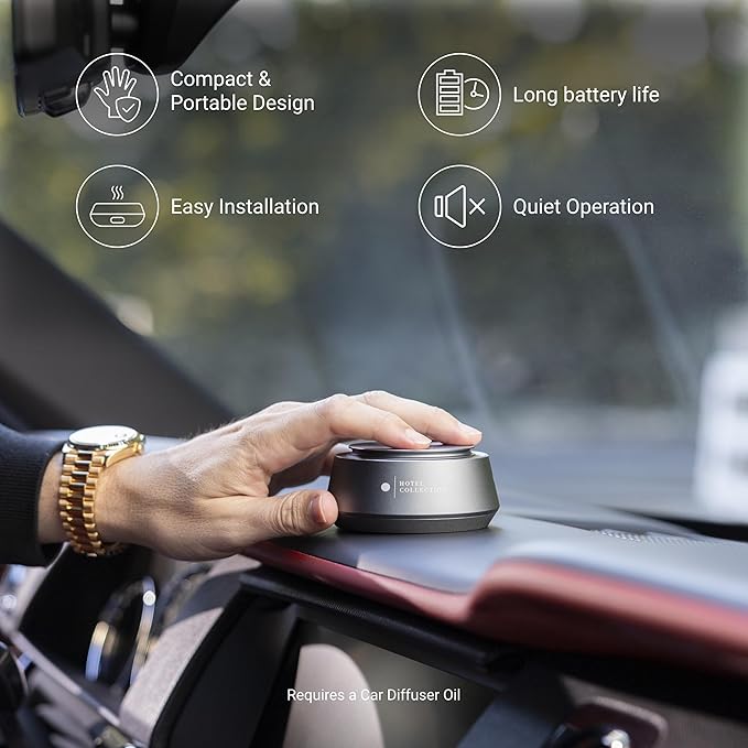 Hotel Collection Chauffeur Car Scent Diffuser Portable Air Freshener Luxury Nebulizing Diffuser Aromatherapy Diffuser for Essential Oils Cordless Super Quiet Device Oil Not Included - Bloomnest