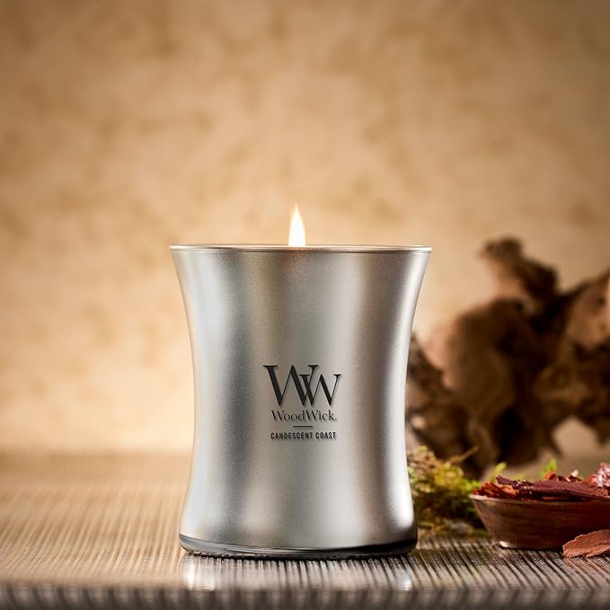 WoodWick Candescent Coast Holiday Candle Gifts for Women and Men, 9.7 oz Precious Metals Collection with Crackling Wick - Bloomnest