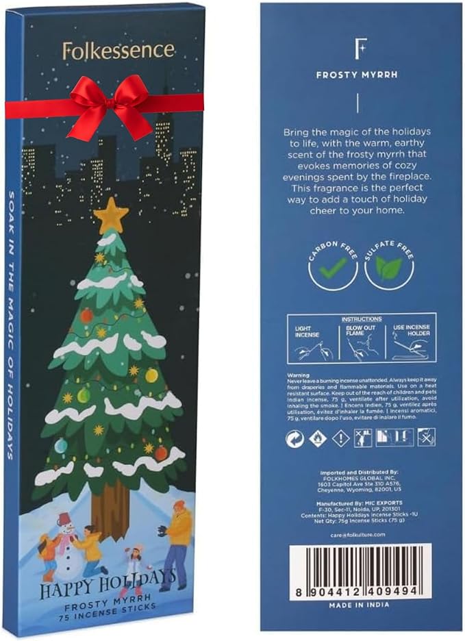 Folkulture Incense Sticks (75 Sticks) |8" Premium Myrrh Incense Sticks for Meditation, Aromatherapy,Relaxation Gifts | No Charcoal,Organic, Non Toxic, 45 Mins, Long Burning Insence-Sticks FOLKULTURE