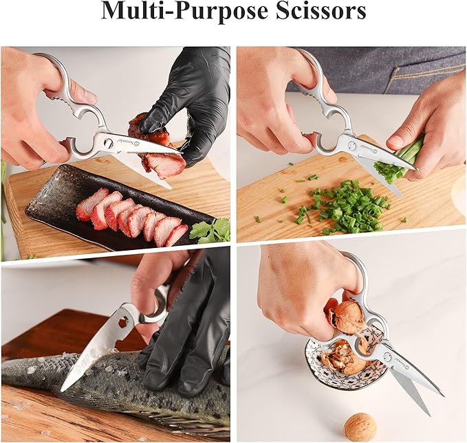Sunnecko Heavy Duty Kitchen Scissors - Stainless Steel Kitchen Shears, Ultra Sharp Micro Serrated Poultry Shears, Cooking Scissors for Meat, Dishwasher Safe - Bloomnest