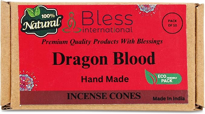 Bless-International Dragon Blood 100%-Natural-Incense-Cones Handmade-Hand-Dipped Organic-Chemicals-Free for-Purification-Relaxation-Positivity-Yoga-Meditation The-Best-scents (10 Count) BlessInternational
