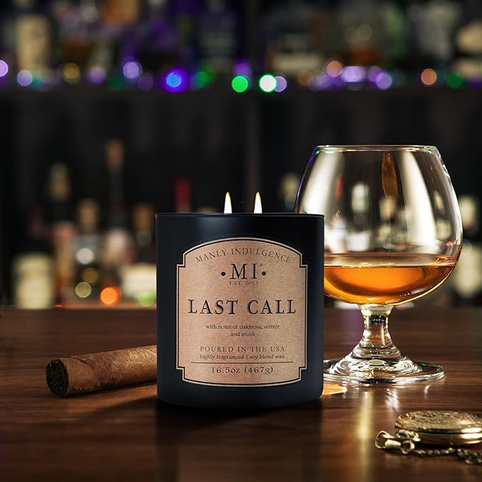Manly Indulgence Last Call Scented Candles for Men, 2 Wick, 16.5 oz, Premium Soy Blend Wax, 60H Burn, Candles for Home Scented - Made in The USA - Bloomnest