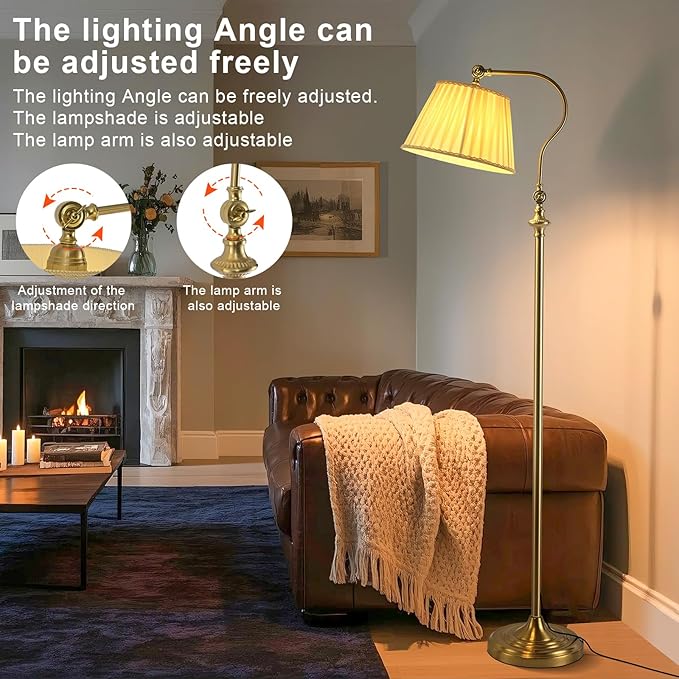 Luxury Gold Floor Lamp with Fabric Shade,Smart Dimmable Standing Light, App-Controlled Adjustable Brightness,3 Color Modes for Bedroom,Study,farmhouse,office,Living Room, Mid Century Modern Boho Decor