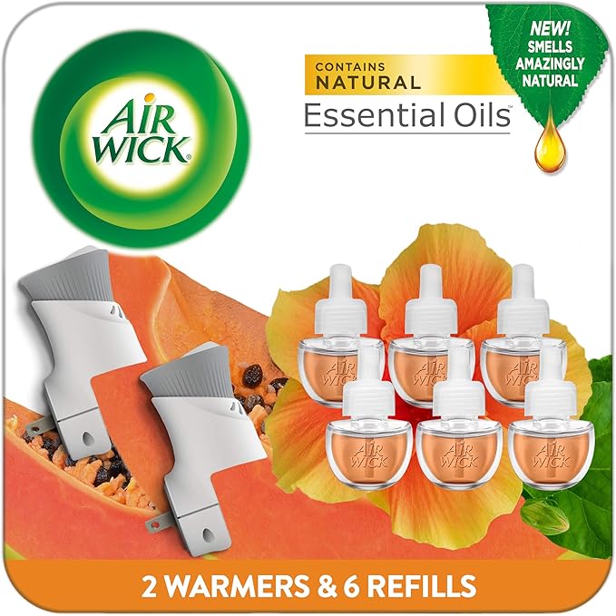 Air Wick Plug in Scented Oil Starter Kit, 2 Warmers + 6 Refills, Hawaii, Essential Oils - Bloomnest