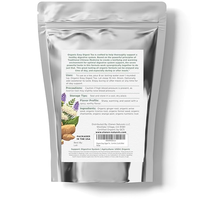 Organic Easy Digest Tea 4 oz. (113g), USDA Certified Organic Digestive Tea for Stomach Ease Tummy and Gut Health, Gas Digestion Relief, Bloating and Belly Comfort, Loose Leaf - Bloomnest