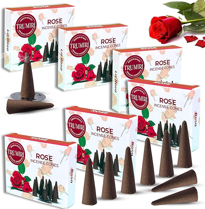 Rose Incense Cones - 60 Pack (10 x 6 Scented Cones) - Six Packs of 10 TRUMIRI