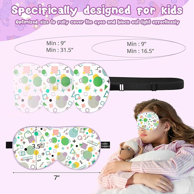 Kids Sleep Mask Eye Cover: 100% Real Natural Pure Silk Eye Mask with Adjustable Strap, Funny Blindfold Kids Eye Mask for Sleeping, Soft & Lightweight Eye Shade for Boys Girls Teens (Memphis Style) - Bloomnest