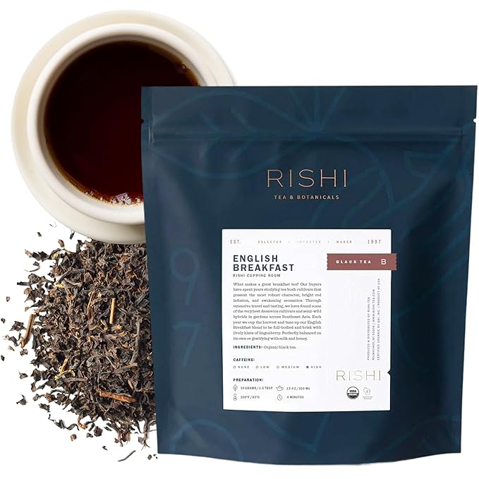 Rishi Tea English Breakfast Tea - Organic Loose Leaf Pure Black Tea, Energizing & Caffeinated, Ideal for Hot or Iced Tea - 16 Ounces, 45+ Servings - Bloomnest