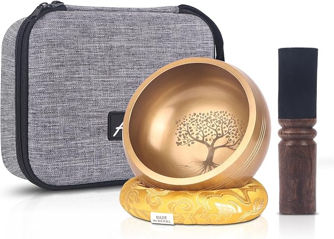 Kmise Tibetan Singing Bowls Set- Handmade in Nepal Meditation Sound Bowls for Yoga, Meditation, Mindfulness, Healing and Chakra Balancing, Stress Relief (5', World Tree) - Bloomnest