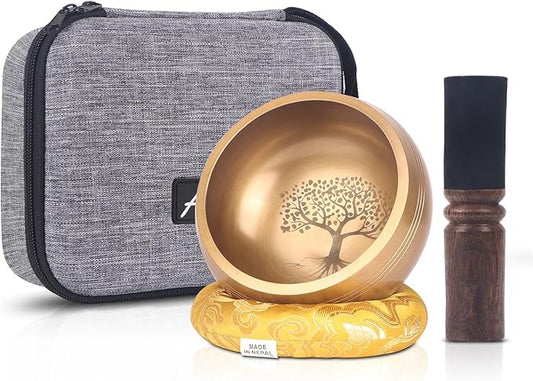 Kmise Tibetan Singing Bowls Set- Handmade in Nepal Meditation Sound Bowls for Yoga, Meditation, Mindfulness, Healing and Chakra Balancing, Stress Relief (5', World Tree) - Bloomnest