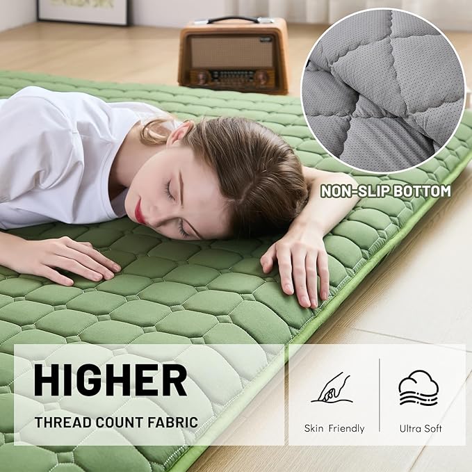 Japanese Floor Mattress Queen, Anti-Slip Japanese Futon Foldable Tatami Mat for Guests, Green - Bloomnest