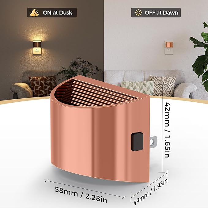 DORESshop LED Night Light[2 Pack], Night Lights Plug into Wall, 3 Level Brightness Adjustable Plug in Night Light, Dusk to Dawn Sensor Nightlights for Adults,Bedroom,Bathroom,Hallway,3000K Rose Gold - Bloomnest