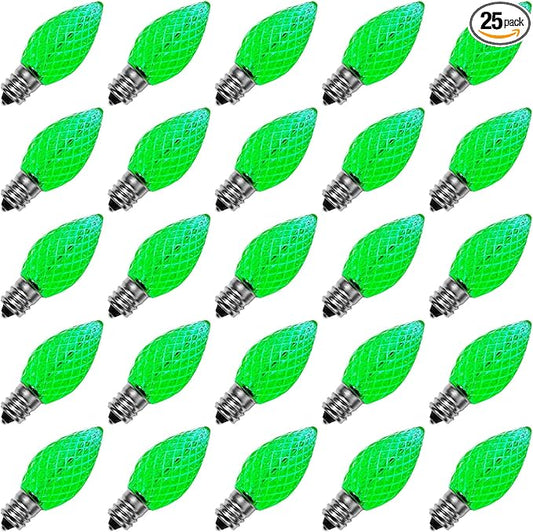 Meconard C7 Led Replacement Christmas Light Bulbs, C7 Shatterproof Led Bulbs for Christmas Indoor Outdoor String Lights, E12 Candelabra Base, Commercial Grade Holiday Light Bulbs, Green, 25 Pack - Bloomnest